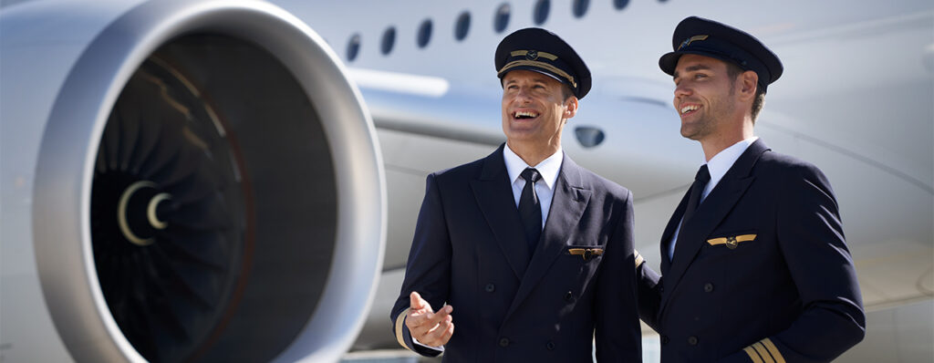 Captain and First Officer in front of engine